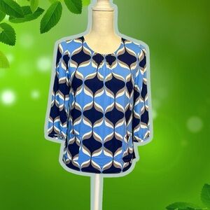 Boden Blue & Gray Geometric Print Top with Patch Pockets Size 4